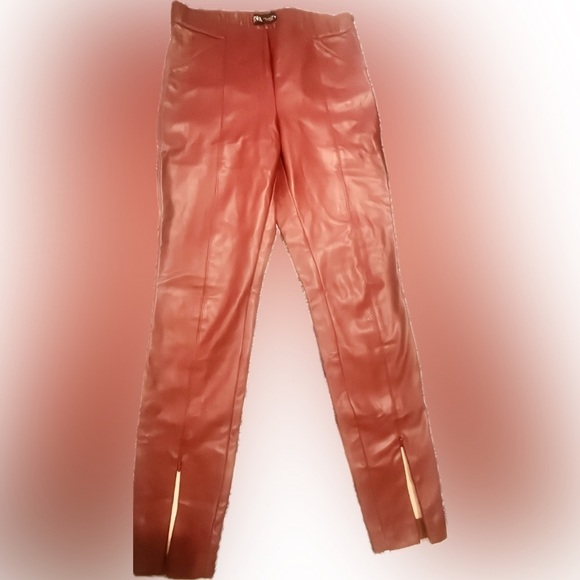 Zara maroon colored faux leather pants. Side zipper, plus 6" zippers at ankles. - Picture 1 of 16